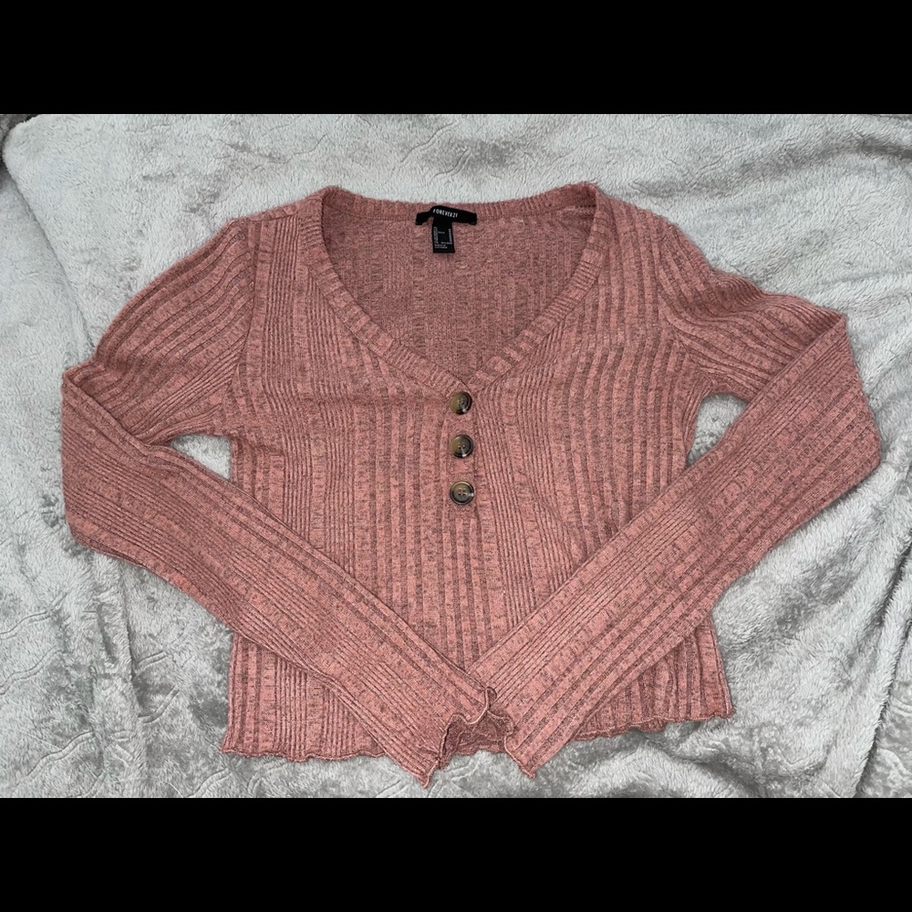 Forever 21 Cropped Button Long Sleeve